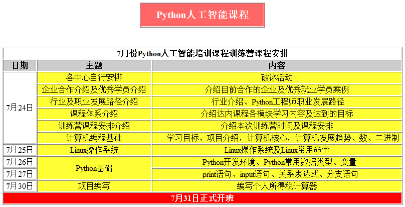 python免費培訓課程表